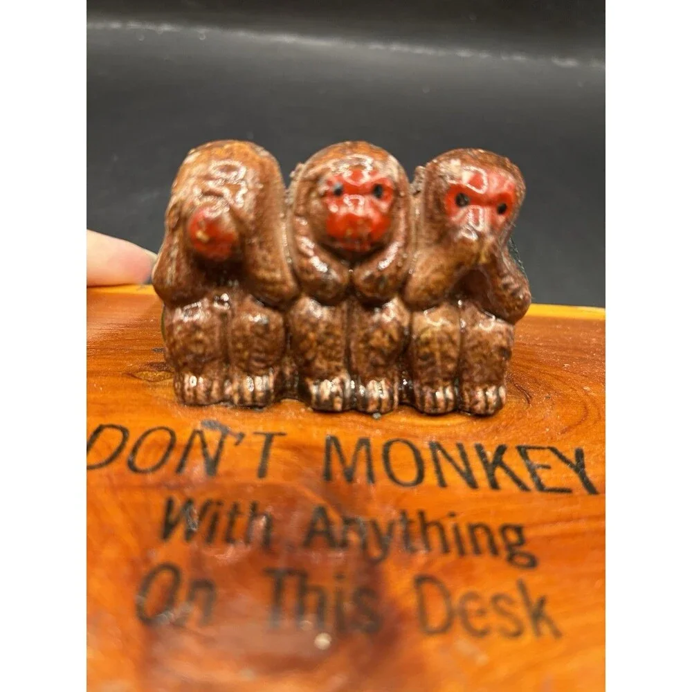 No Evil Monkeys Souvenir Desk Ink Blotter Don't Mess With Desk Osceola , MA.